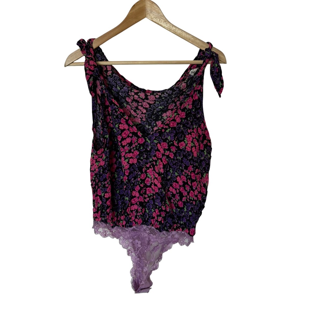 Intimately Free People Floral Bodysuit Womens Medium Pink Purple Excellent Tie